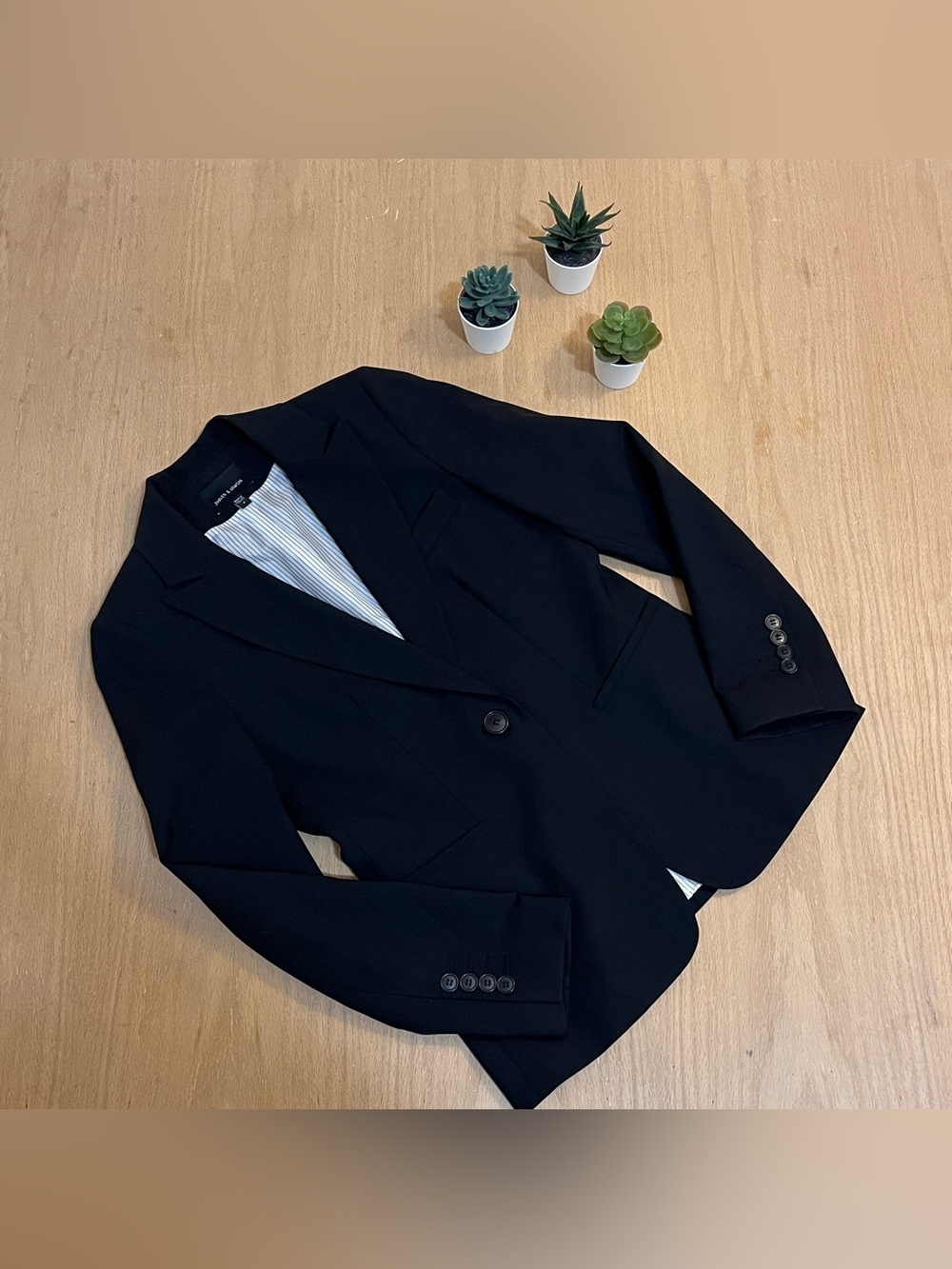 Judith and Charles Single Button Black Structured Wool Blazer made in ๐จ๐ฆ